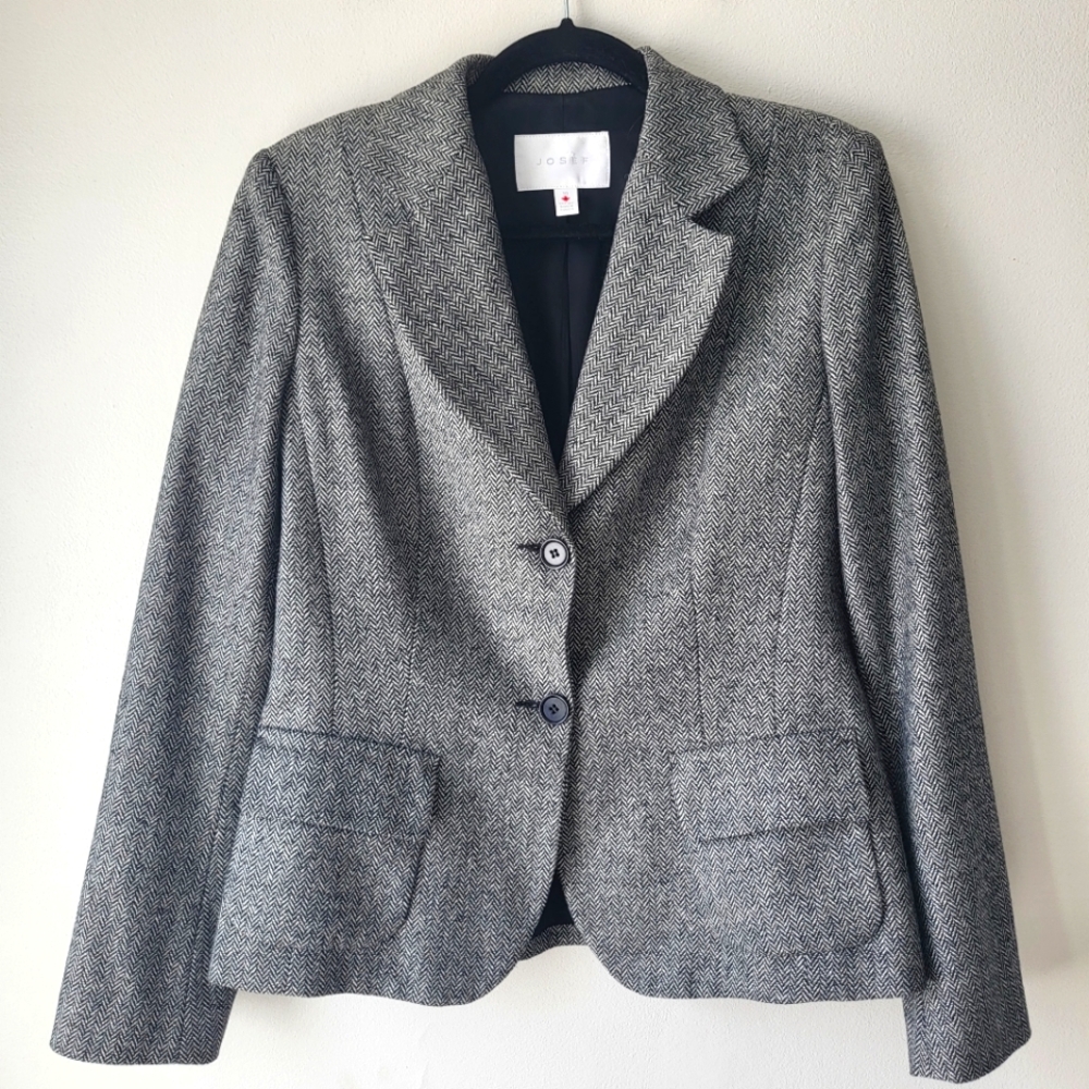 Joseph tailored herringbone 2 button closure wool blend blazer Sz 10